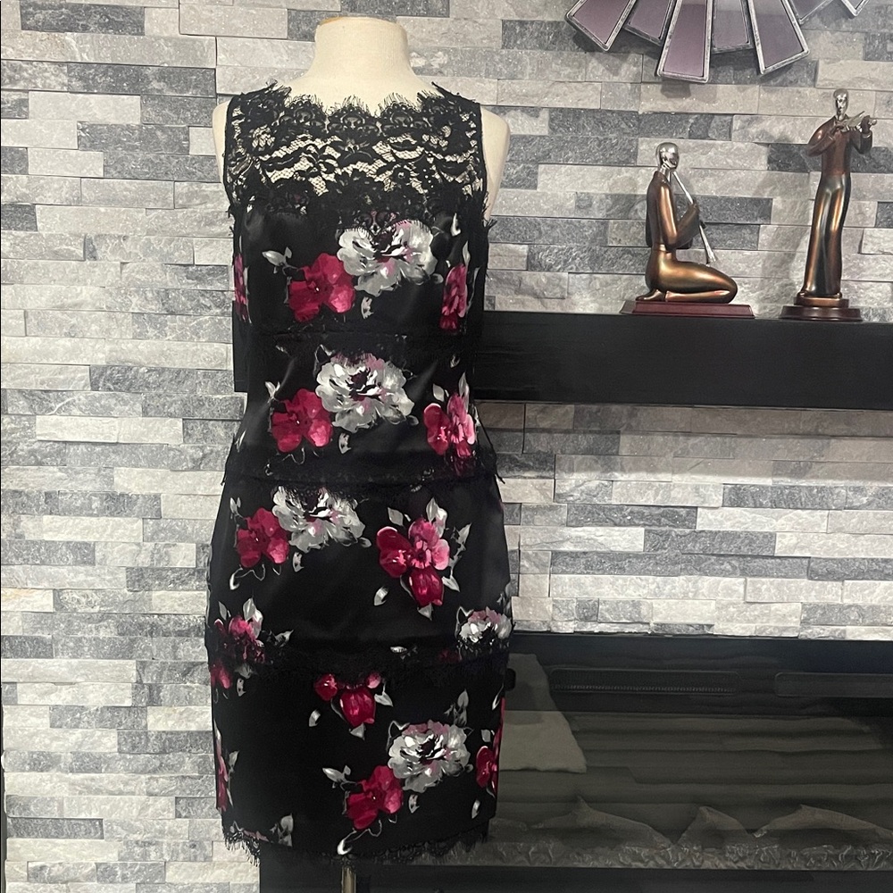 White House Black Market Sheath Dress Women's Sz 10 Black Gray Floral Sleeveless